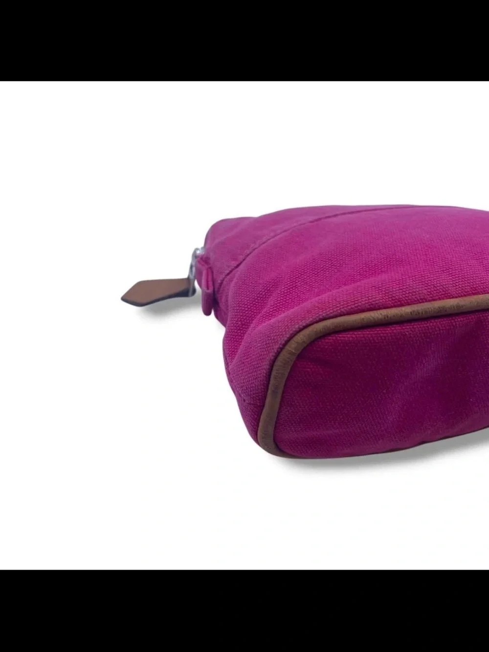 Hermes Hot Pink Canvas Cosmetic Pouch with Embossed H